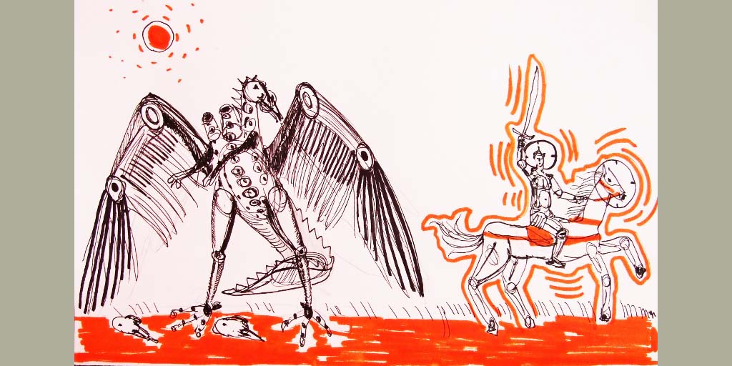 saint george and dragon, drawing